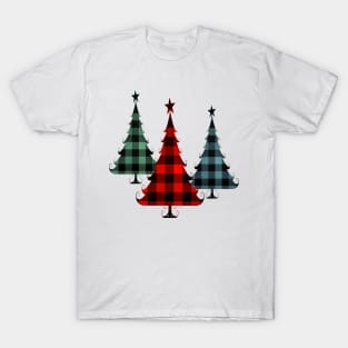 Christmas Tree Traditional Plaid Pattern Red Blue Green T-Shirt